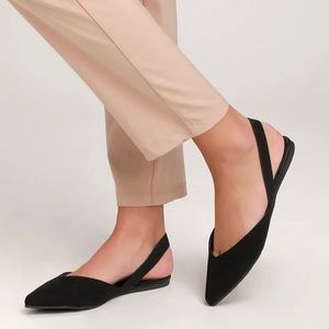 Lulu’s Mae Black Suede Pointed-Toe Slingback Flats